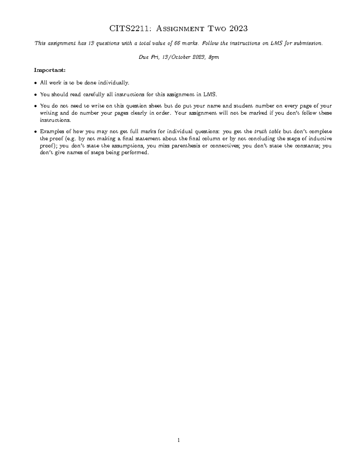 CITS2211 Assignment 2 231030 222446 - CITS2211: Assignment Two 2023 ...