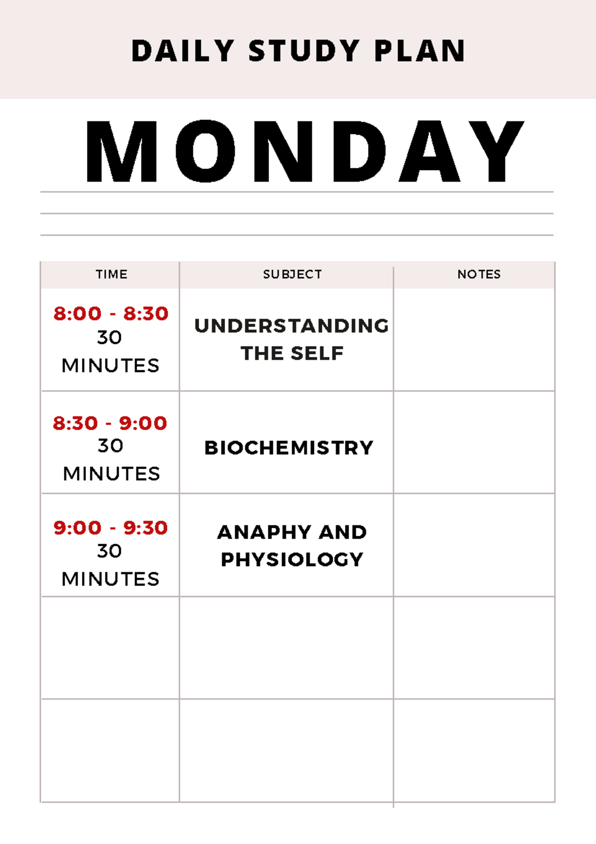 Clean & Minimal Daily Study Plan 20240829 2013 48 0000 - TIME SUBJECT ...