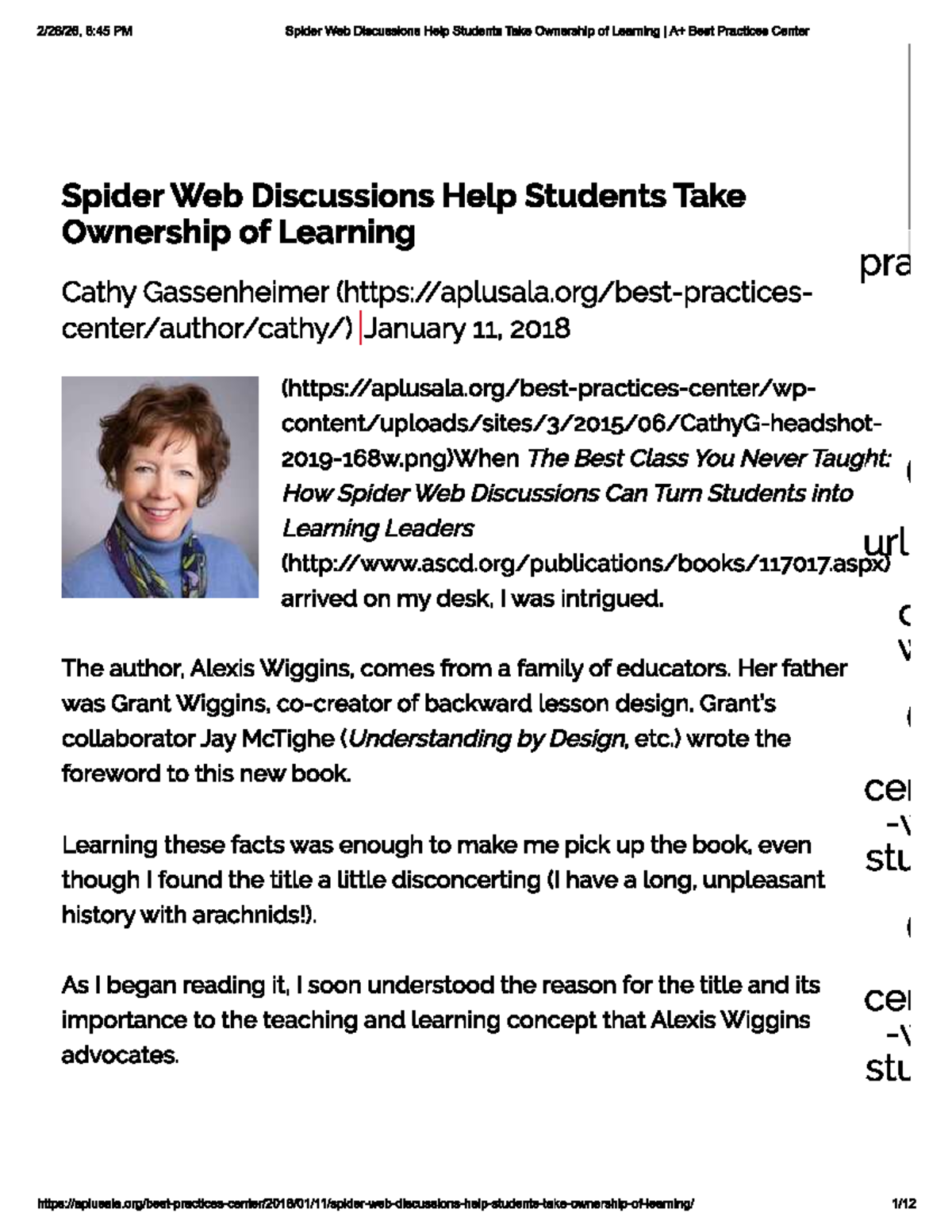Spider Web Discussions: Empowering Student Ownership of Learning - Studocu