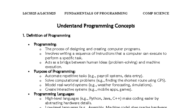 L6CSS25 Fundamentals of Programming: Key Concepts and Assignment Guide ...
