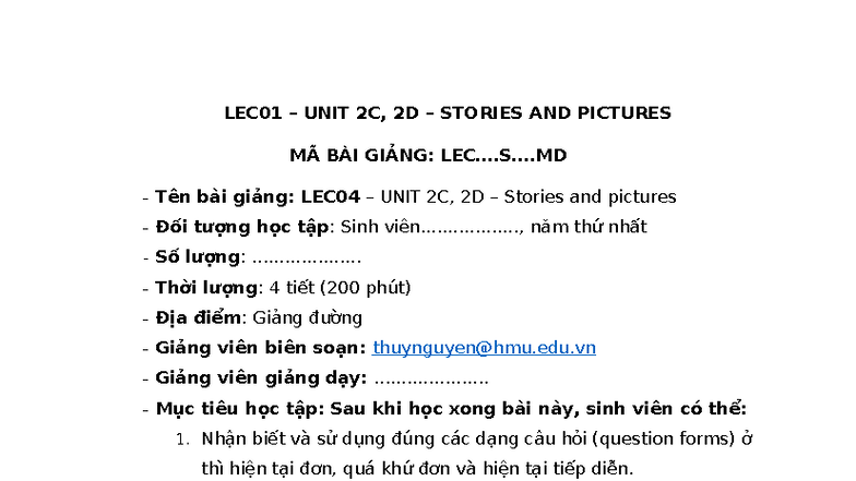 LEC04 UNIT 2C, 2D - Stories and Pictures Lecture Notes - Studocu