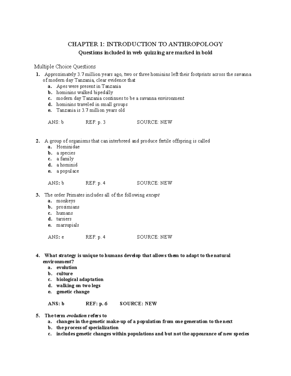 ANTH101: Sample Test Questions on Anthropology Fundamentals - Studocu