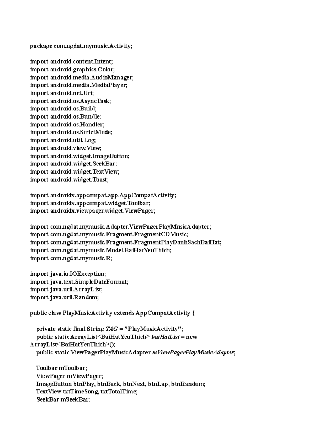 PlayMusicActivity Code Implementation - CS101 Final Project - Studocu