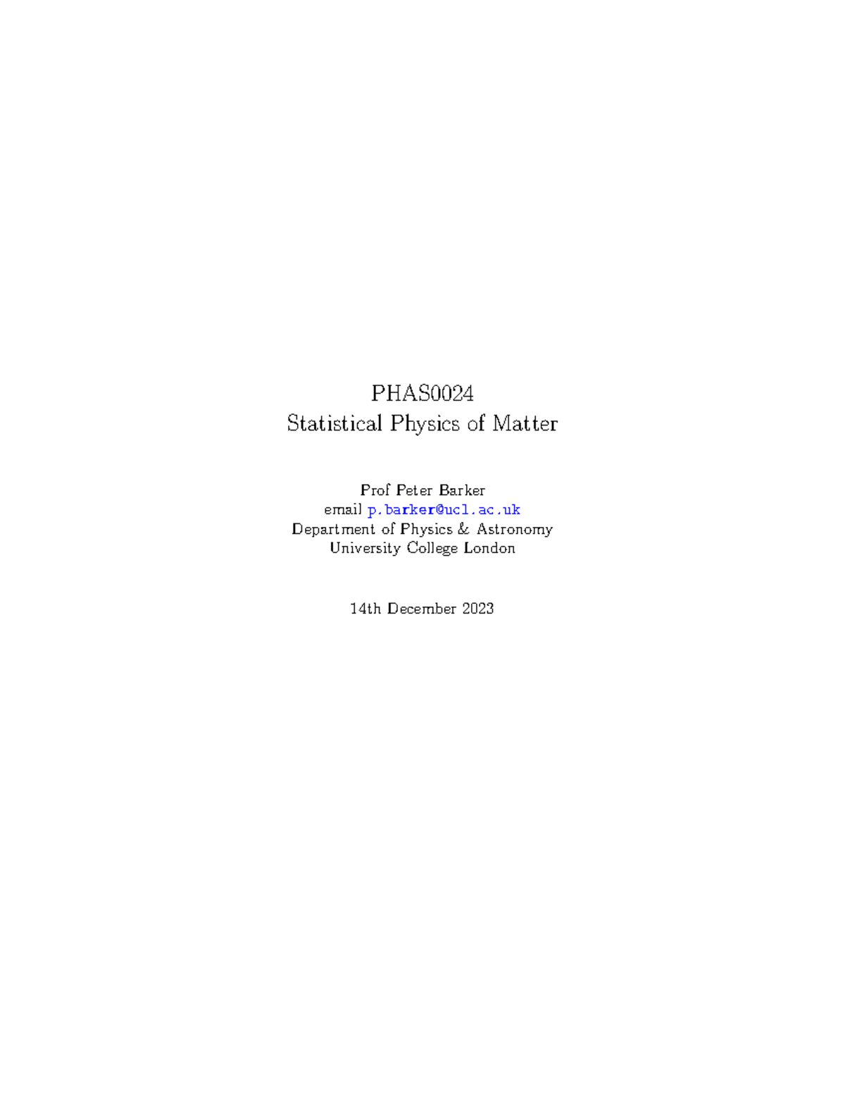PHAS0024 Statistical Physics Full Lecture Notes - Studocu