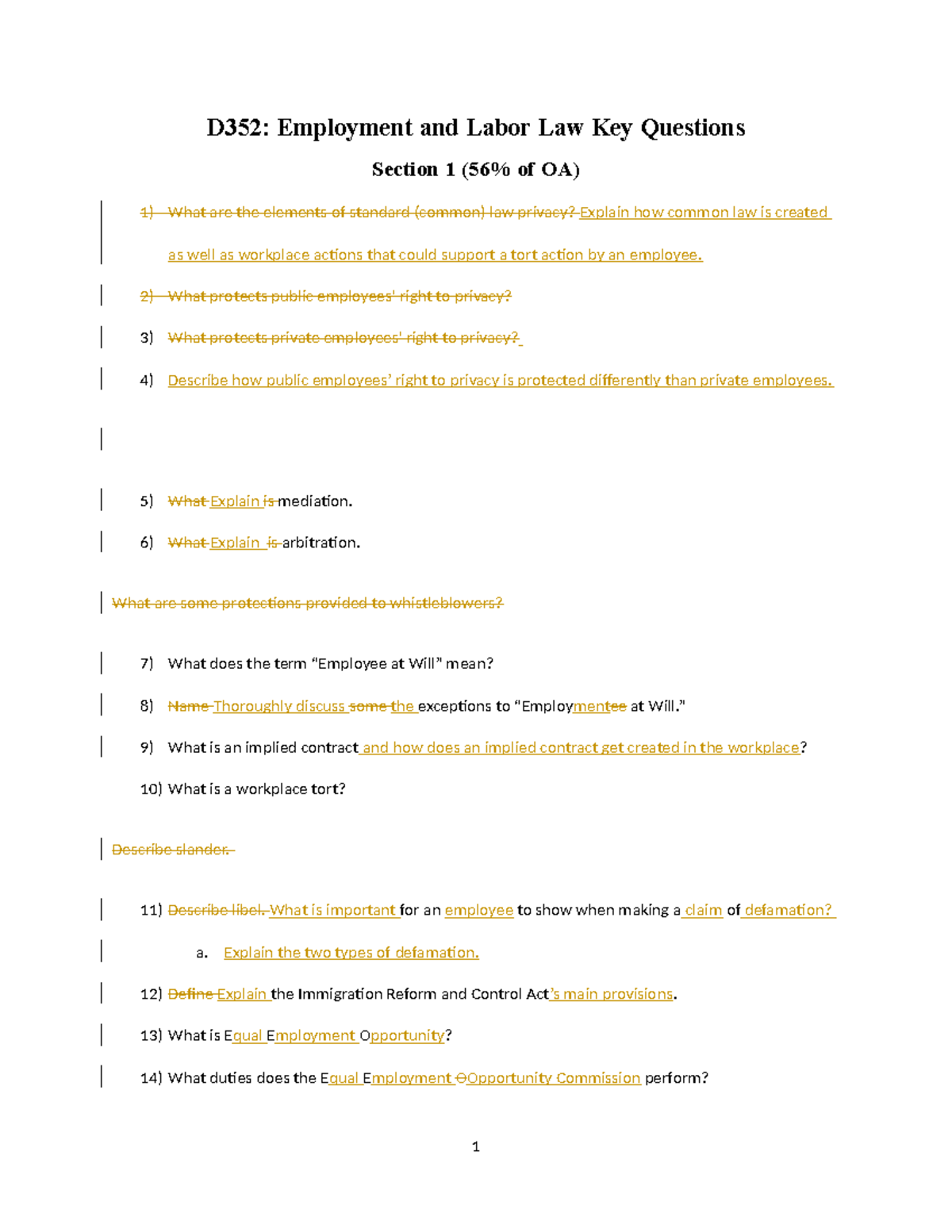D352 Key Questions - D352: Employment and Labor Law Key Questions ...