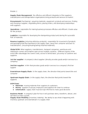 Supply Chain Management - Study Notes & Assignments - Studocu