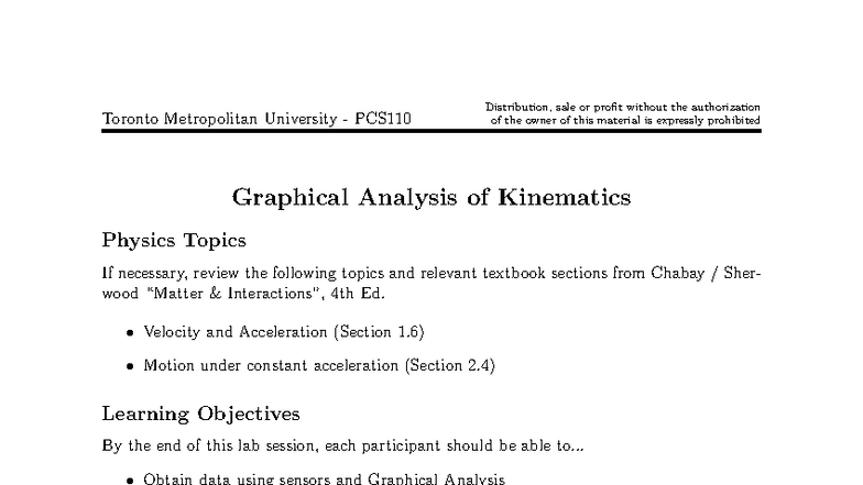 Lab 3 - Graphical Analysis of Kinematics - PCS110 F25 - Studocu