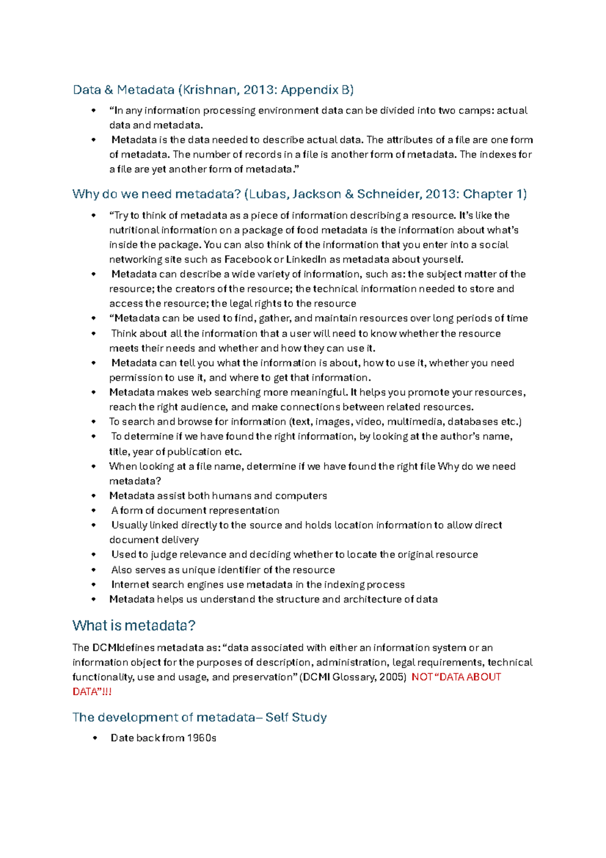 INL 310 Theme 5: Understanding Metadata and Its Importance - Studocu