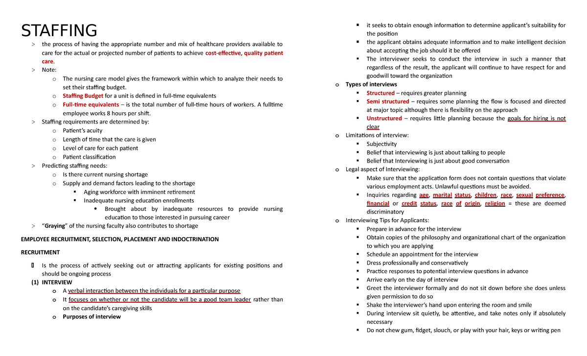 Finals - Nursing Leadership & Management: Staffing and Decision-Making ...