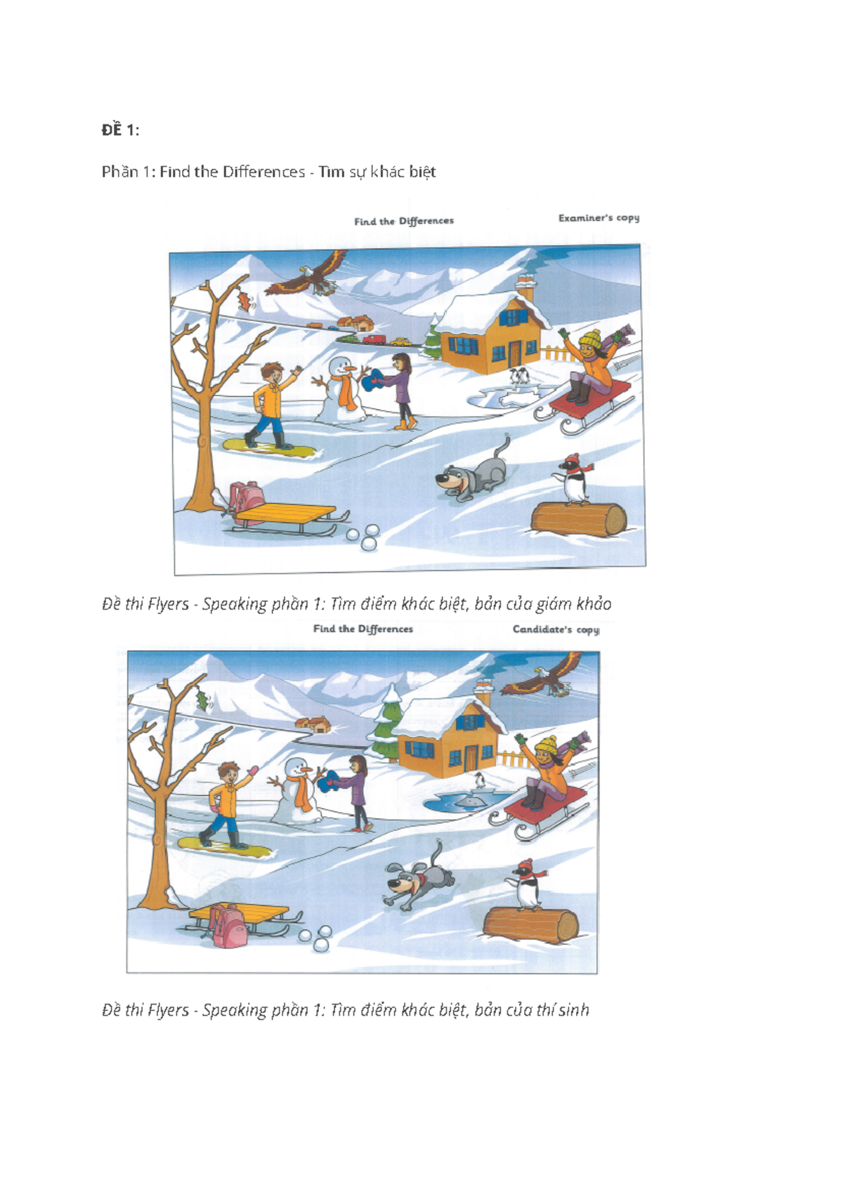 ĐỀ THI THỬ Cambridge Speaking Flyers 1: Tìm sự khác biệt và Thảo luận ...