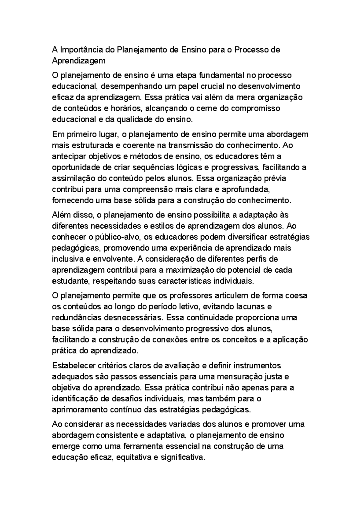 A Importância do Planejamento de Ensino no Processo de Aprendizagem ...