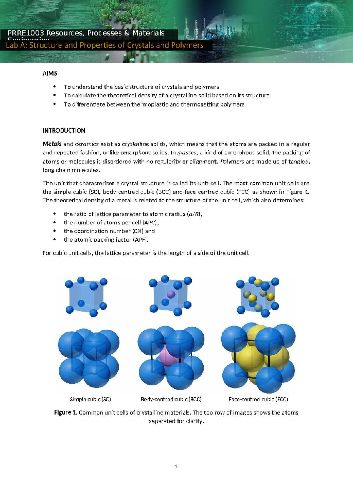 PRRE1003 Lab A Worksheet: Crystals & Polymers Overview S1 2023 - Studocu