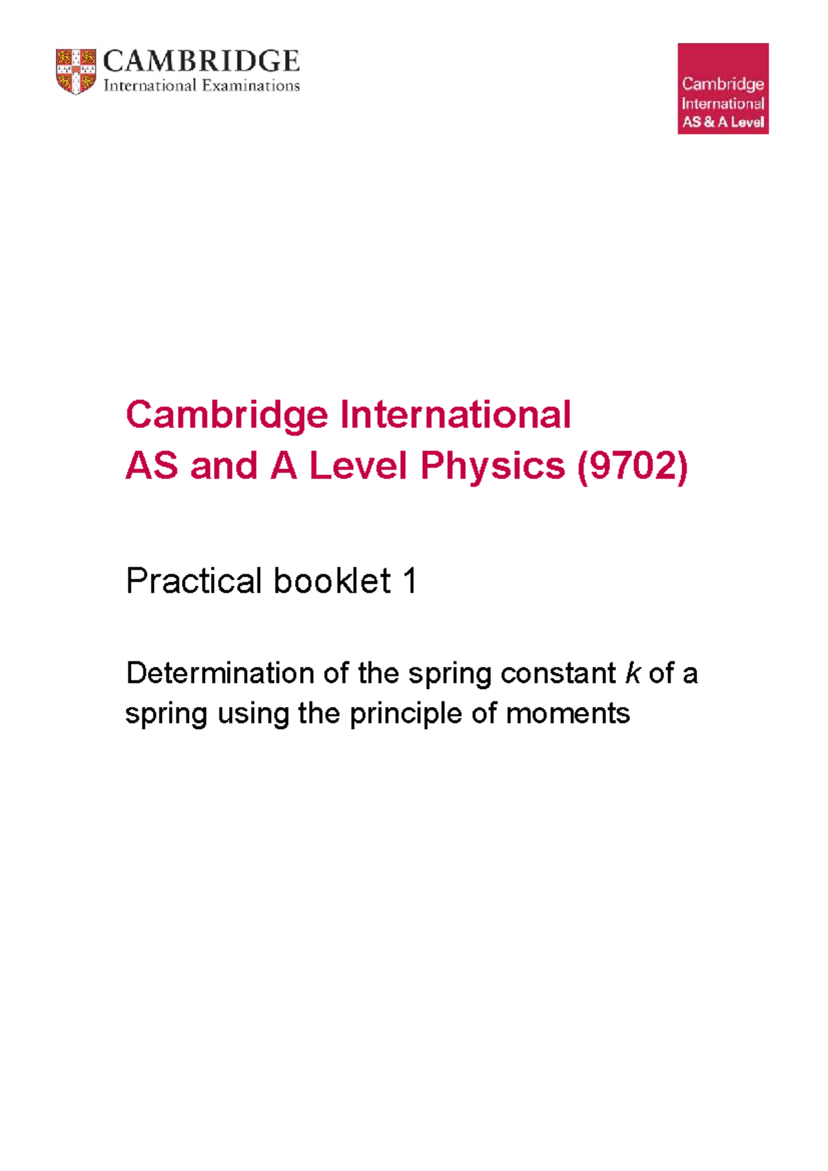 Cambridge International AS and A Level Physics (9702) Practical 1 ...