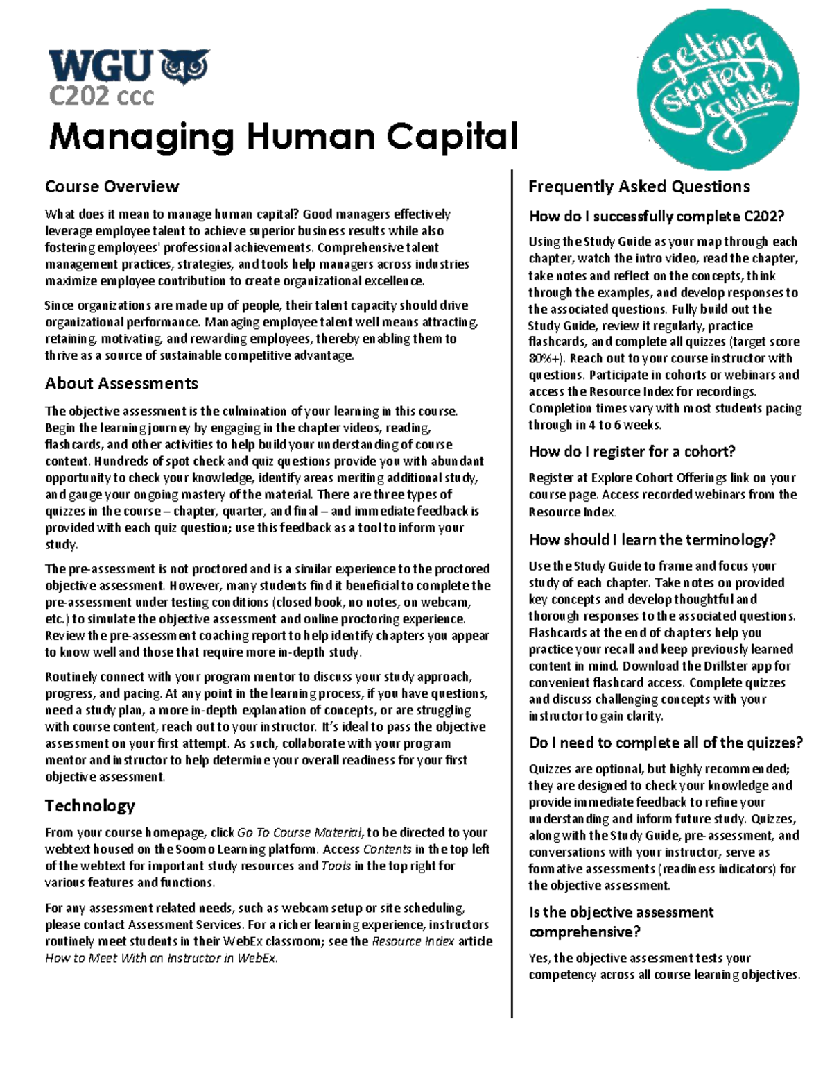 C202 Managing Human Capital: Getting Started Guide & FAQs - Studocu