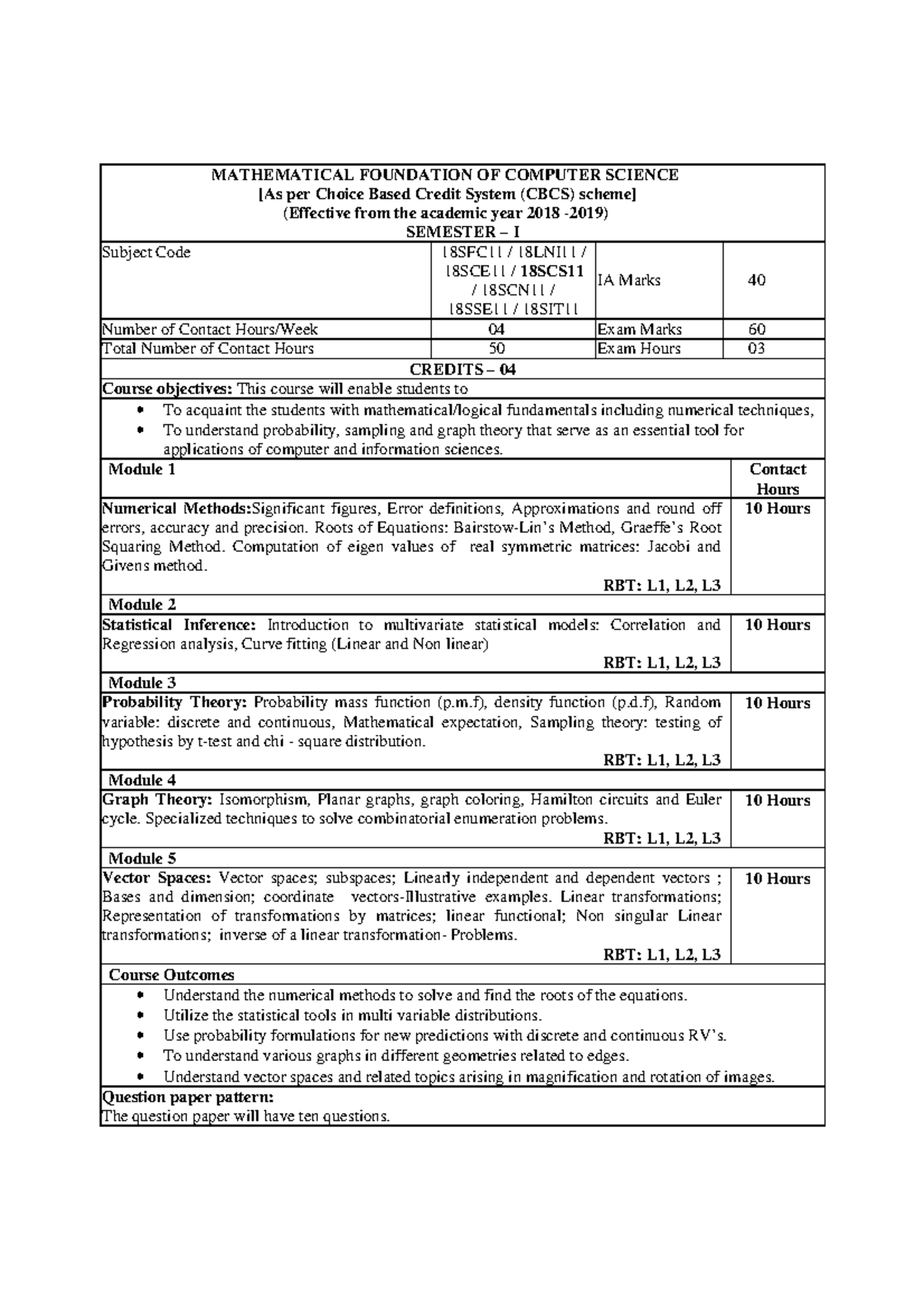 MATHEMATICAL FOUNDATIONS OF COMPUTER SCIENCE (18SFC11, 18LNI11) - SEM I ...