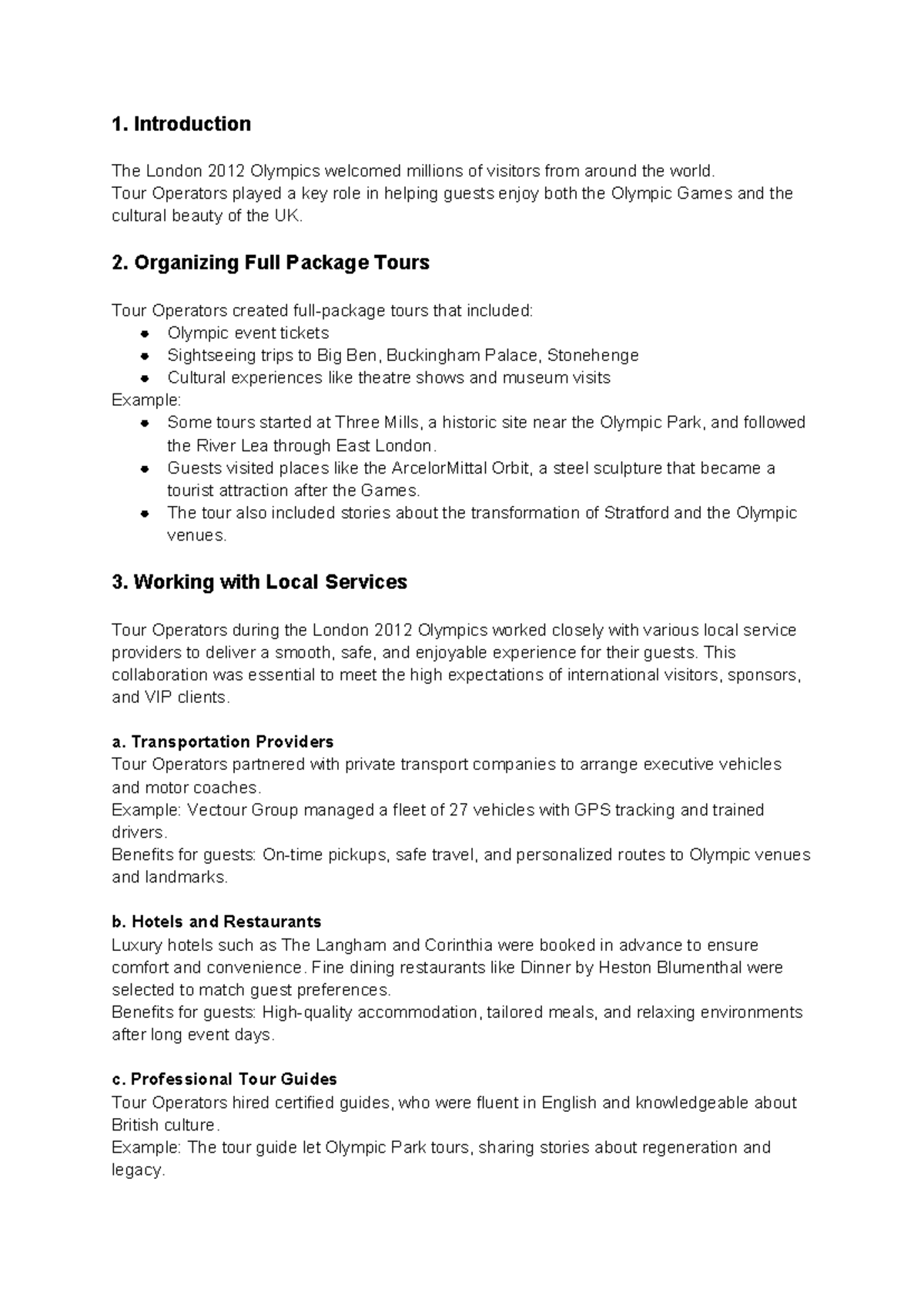Tour Operators and Full Package Tours for London 2012 Olympics - Studocu