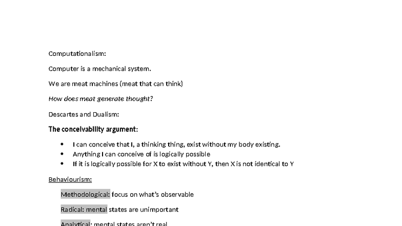 Computationalism: Practice Essay for PHIL 101 on Mind and Machines ...
