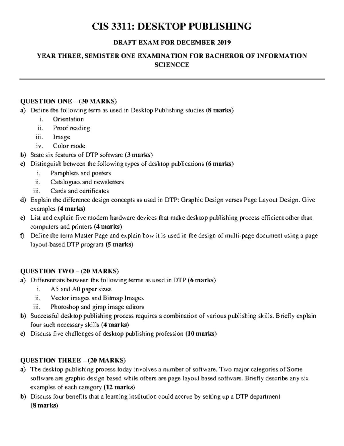 CIS 3311 Final Exam Draft for Desktop Publishing - Dec 2019 - Studocu