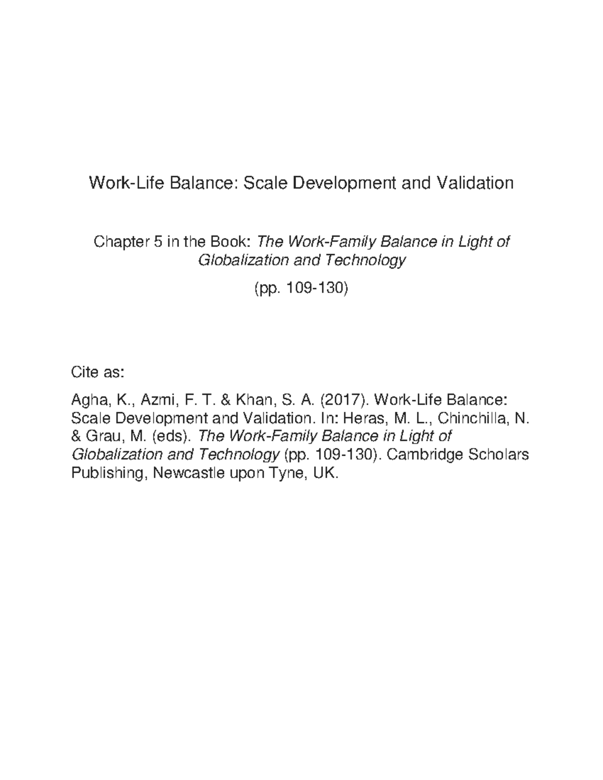 WLB Scale Development: Chapter 5 - Work-Life Balance Insights - Studocu