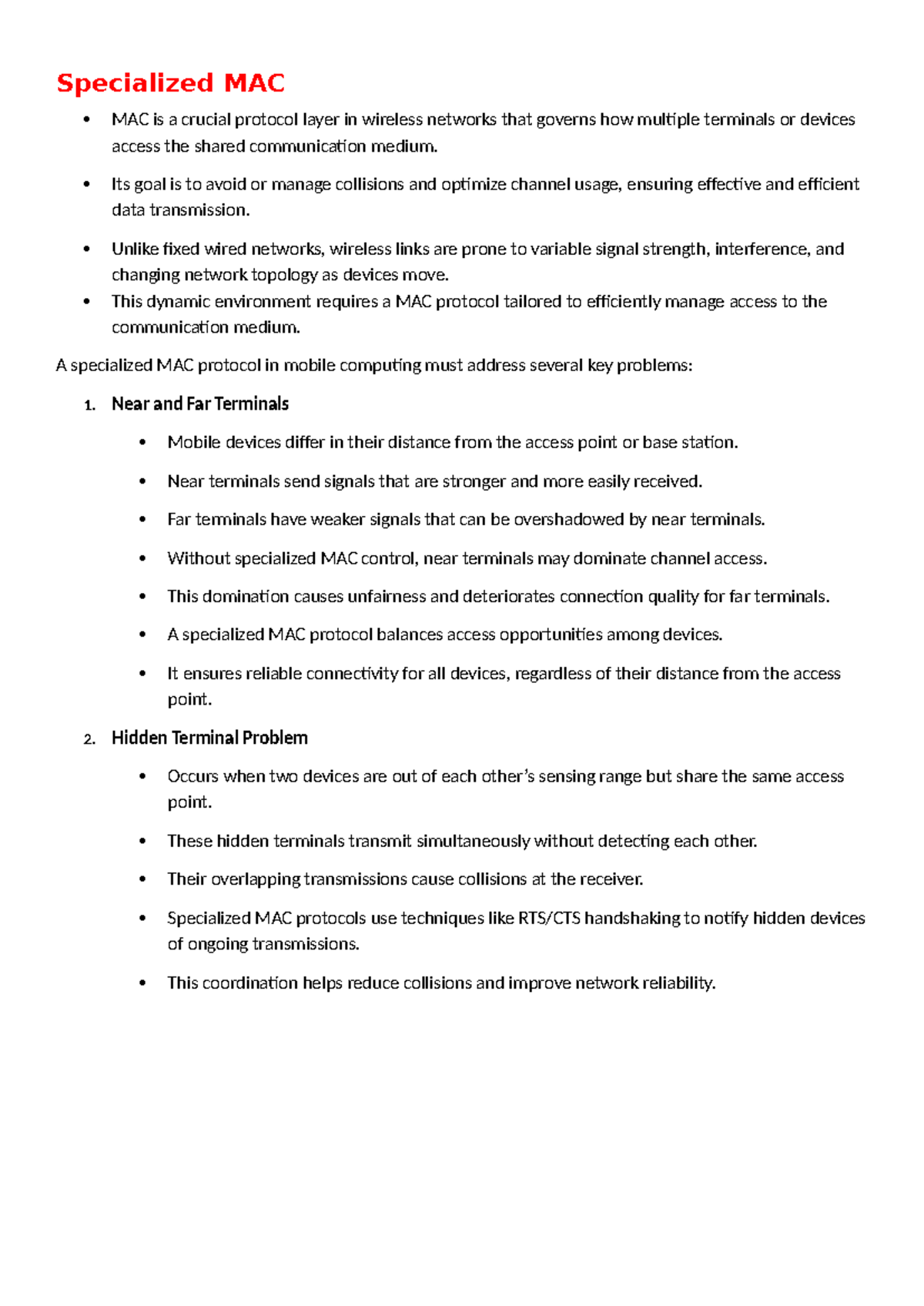 MC Unit 2: Specialized MAC Protocols in Mobile Networks - Studocu