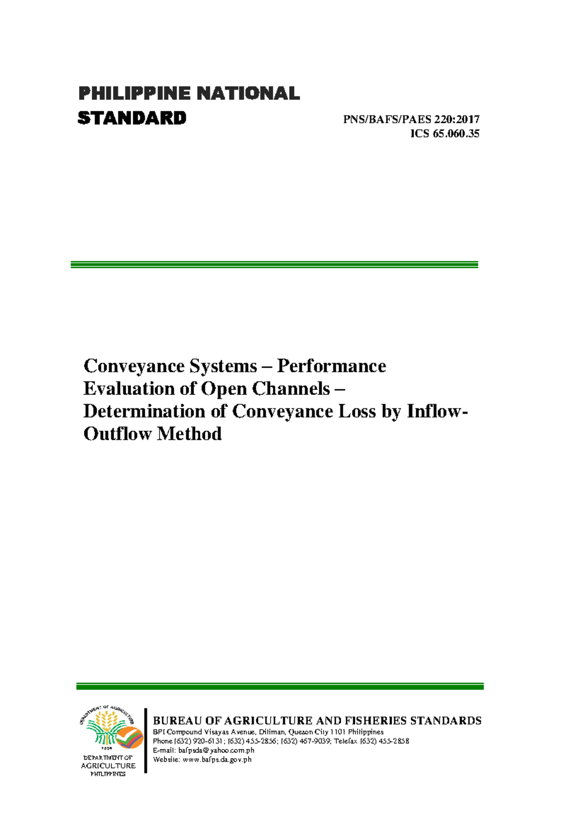 PNS-BAFS-PAES-220 2017: Evaluation of Open Channel Conveyance Loss ...