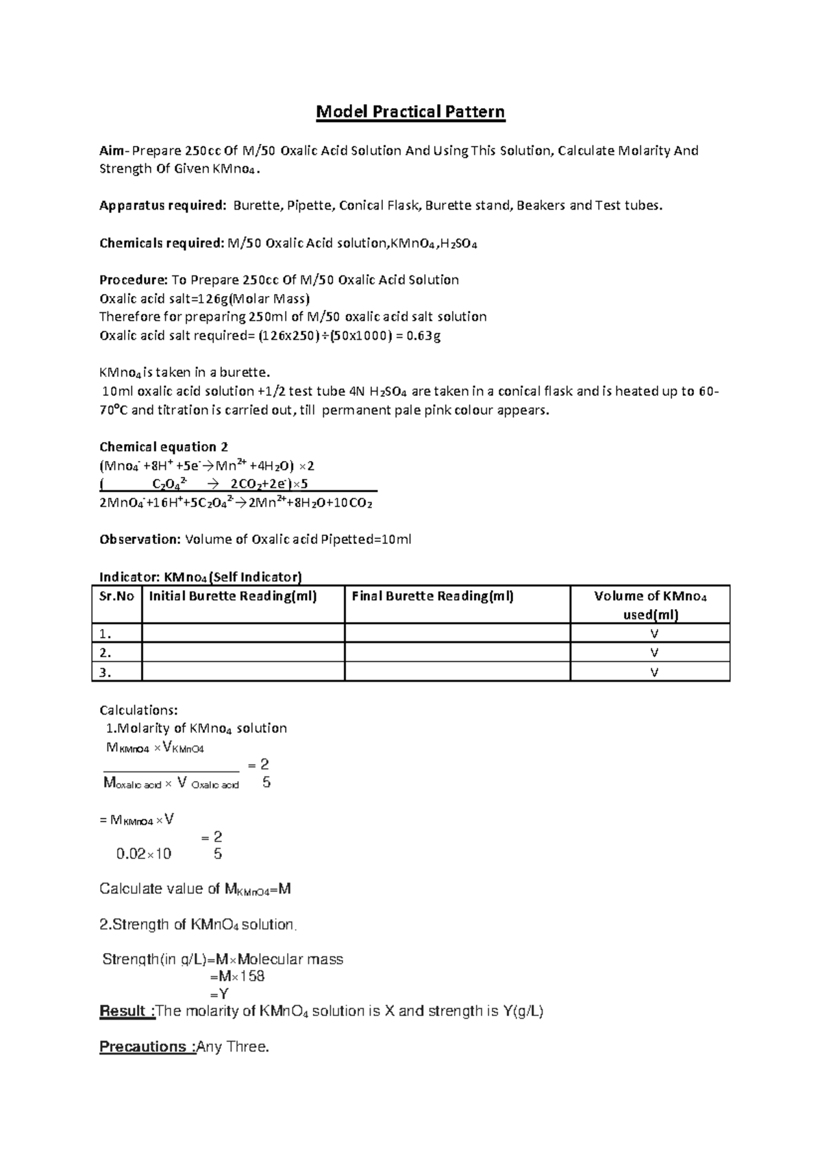Model parctical - Model Practical Pattern Aim- Prepare 250cc Of M/50 ...