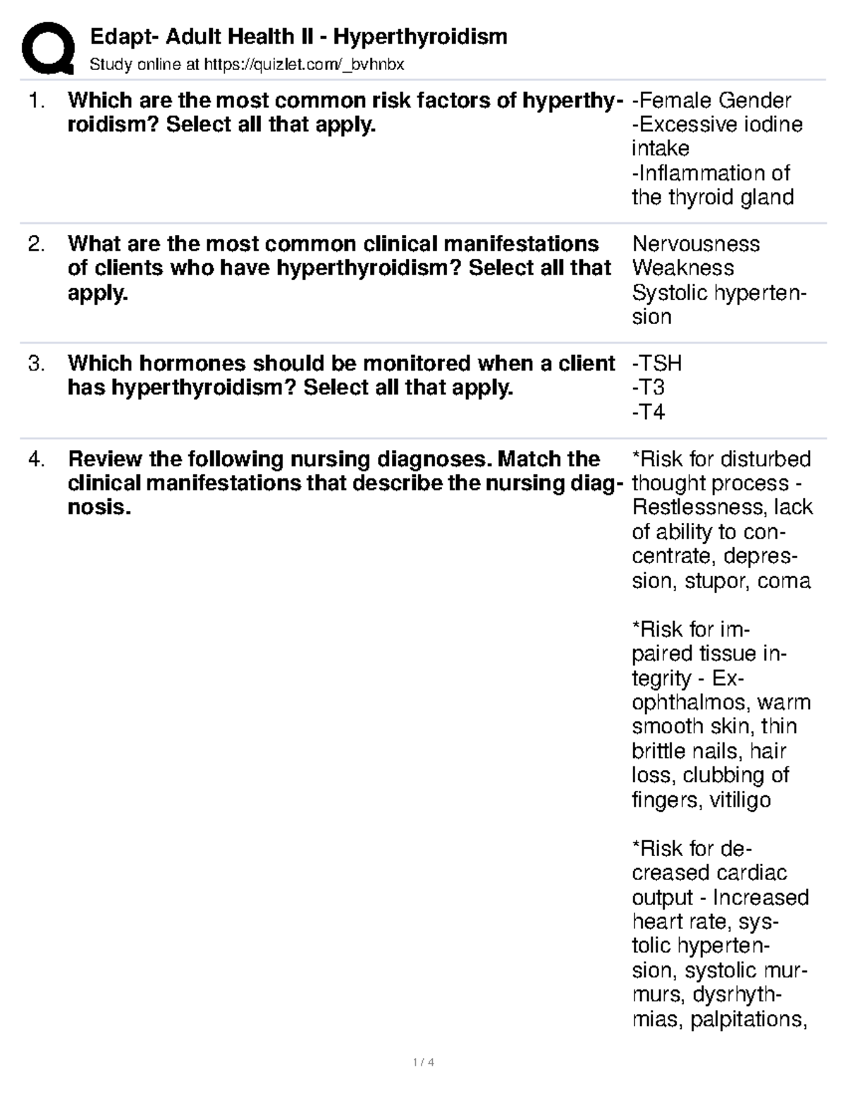 Edapt - Adult Health II - Hyperthyroidism Study Notes - Studocu