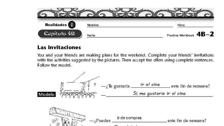 Realidades 4B Practice Workbook Activities - Studocu