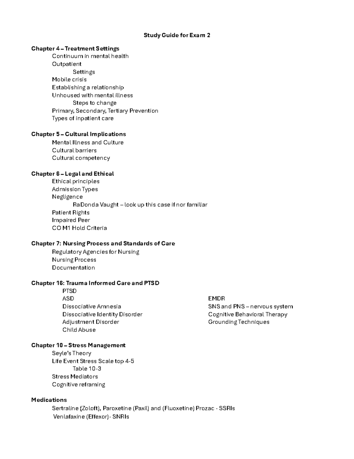 Study Guide for Exam 2: Mental Health Treatment and Care - Studocu
