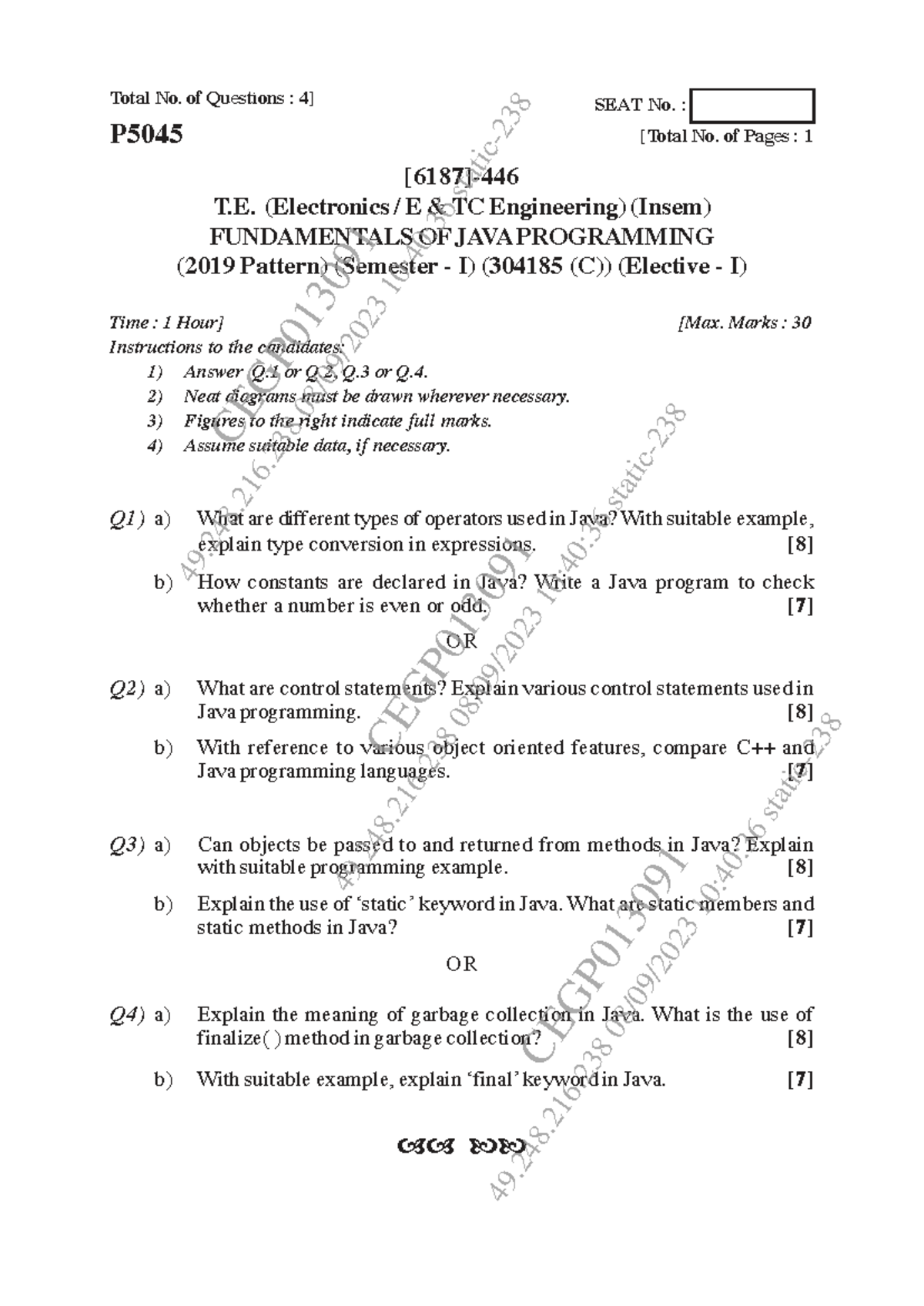 P5045 C 8.2 Insem: Fundamentals of Java Programming Exam (2019) - Studocu
