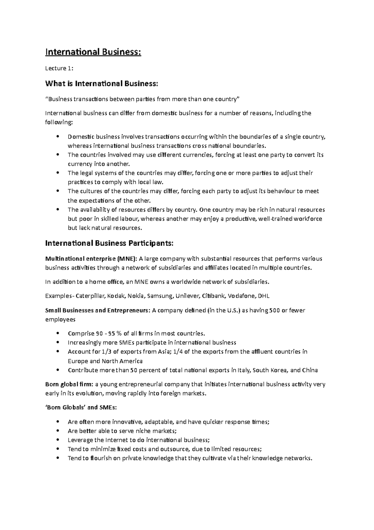 International Business: Lecture 1 Overview of Key Concepts - Studocu