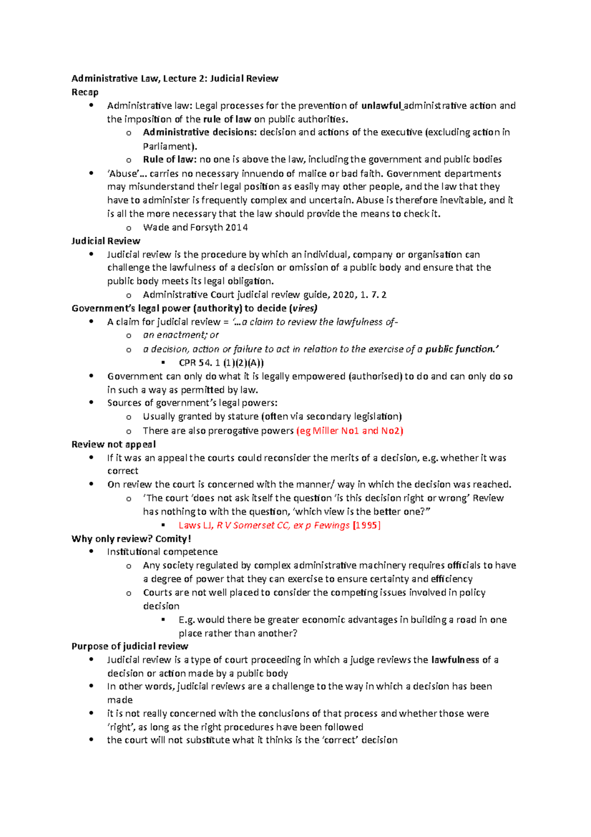 Administrative Law Lecture 2: Key Concepts of Judicial Review - Studocu