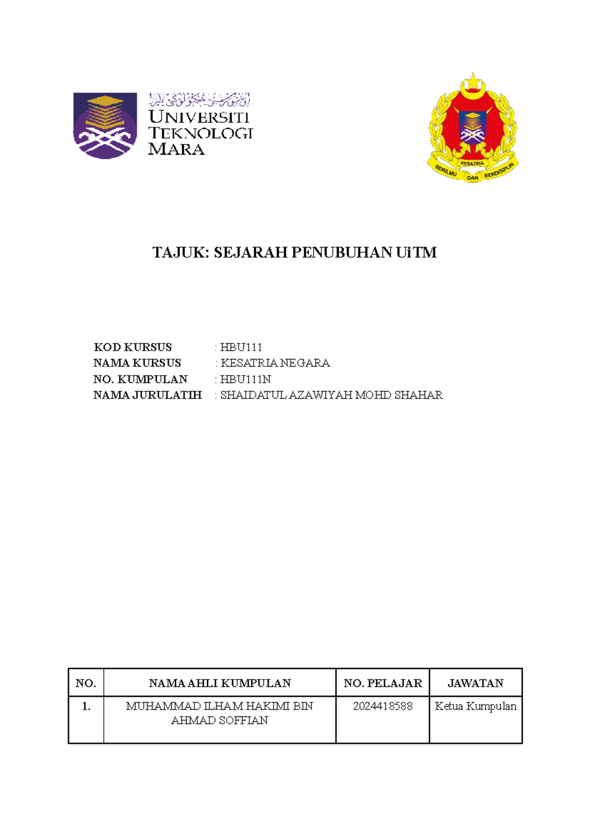 Sejarah Penubuhan UiTM: Dari RIDA ke Universiti Terunggul - Studocu