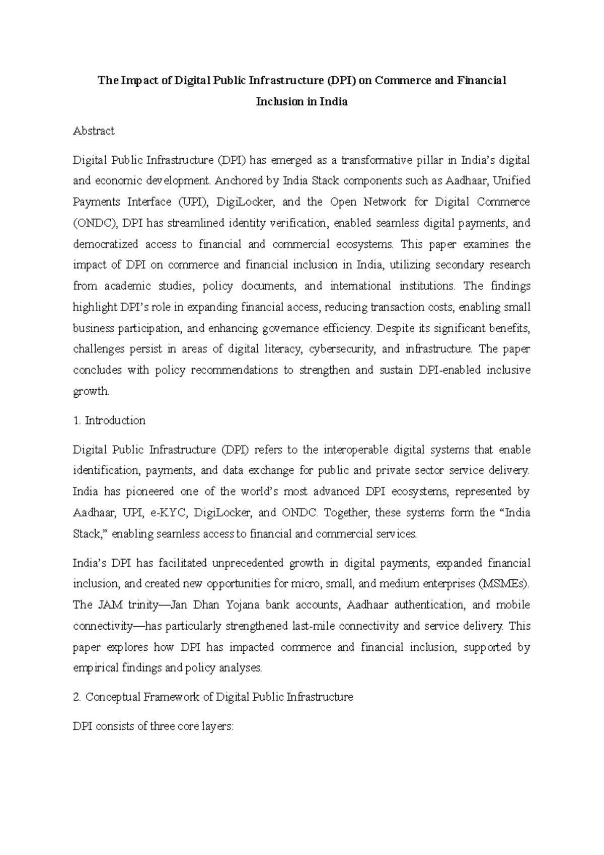 DPI's Role in Enhancing Commerce & Financial Inclusion in India - Studocu