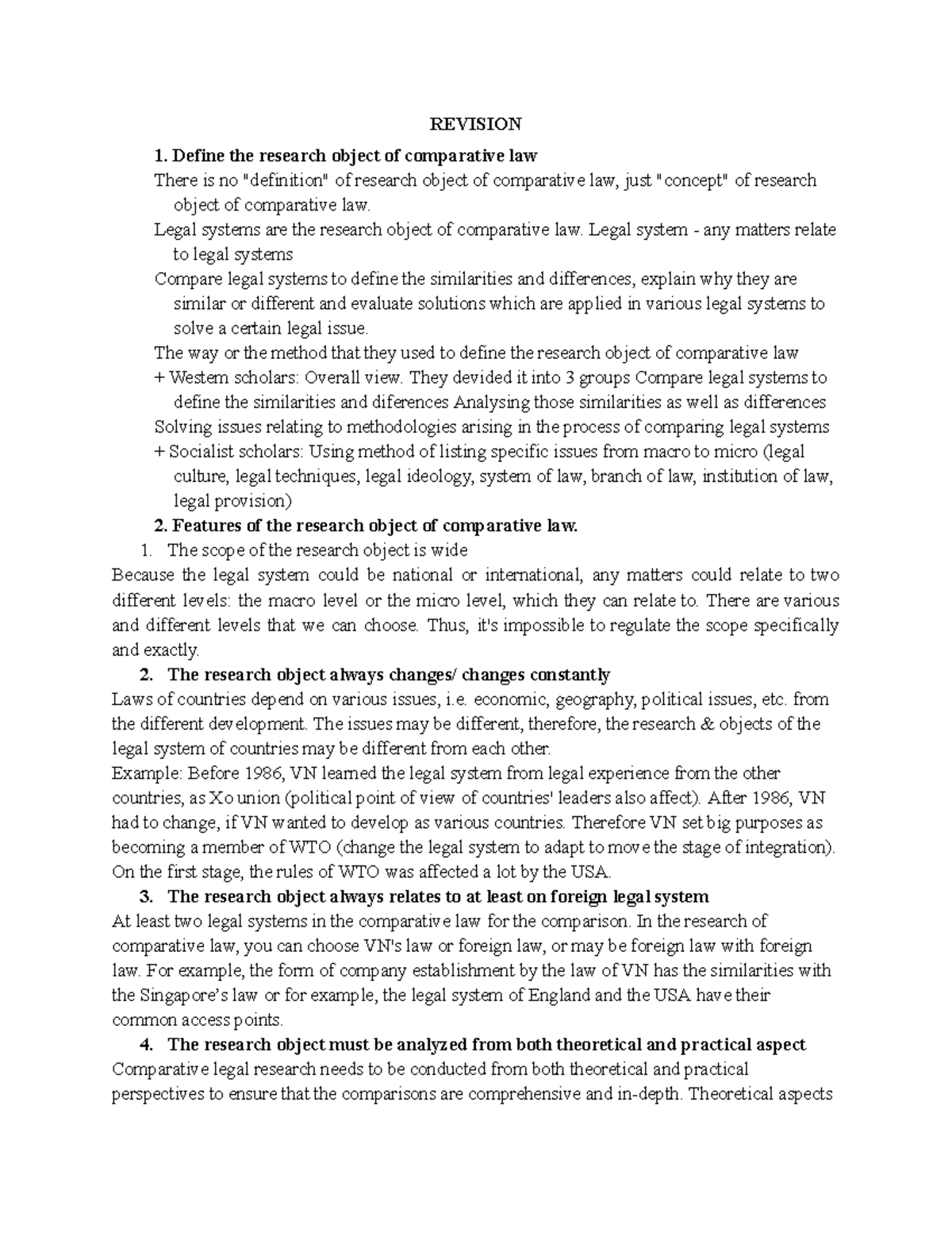 Comparative Law Revision Notes (COURSE CODE: LAW101) - Studocu