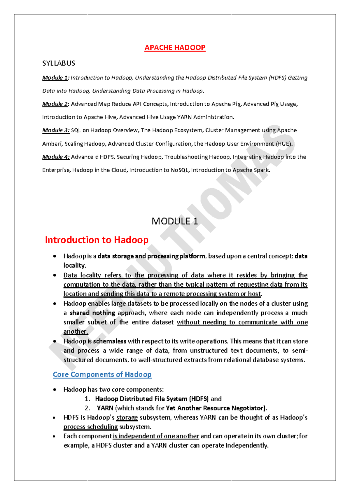 Hadoop Module 1: Intro to HDFS & Data Processing Concepts - Studocu