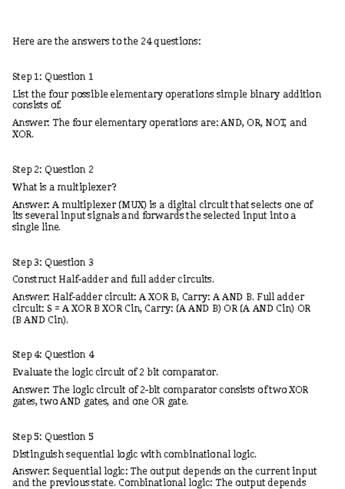2mark - Easy to learn - Here are the answers to the 24 questions: Step ...