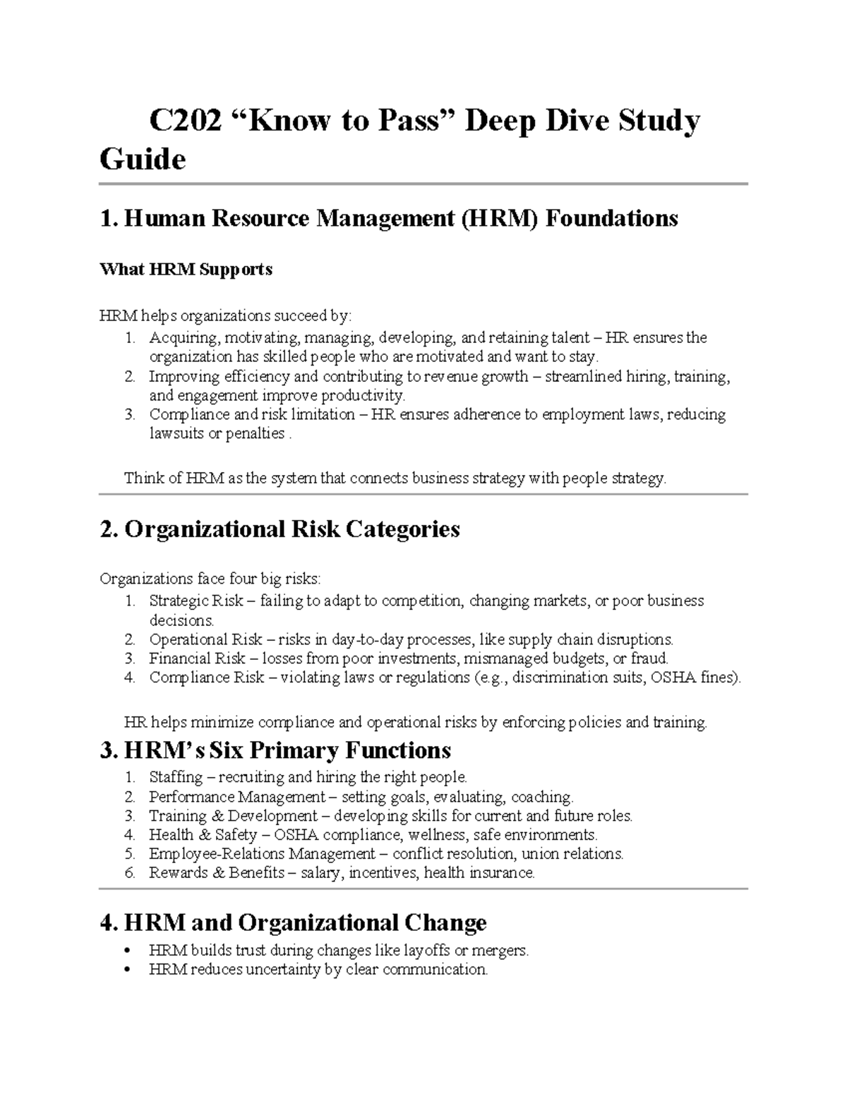 C202 Final Exam Study Guide: Human Resource Management Essentials - Studocu