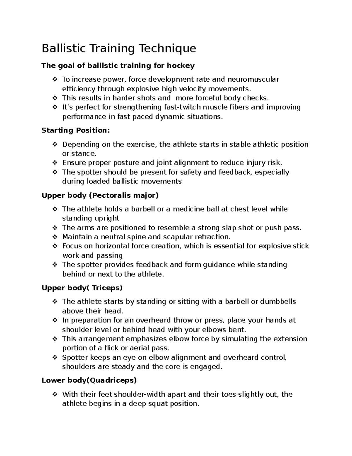 Ballistic Training Techniques for Hockey Performance Enhancement - Studocu