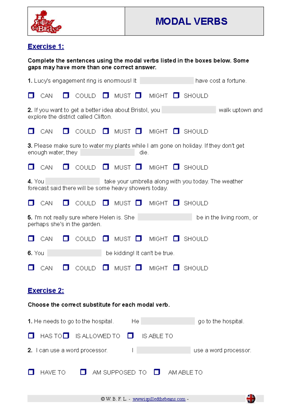 MODAL VERBS Exercises: Fill in the Gaps with Correct Forms - Studocu