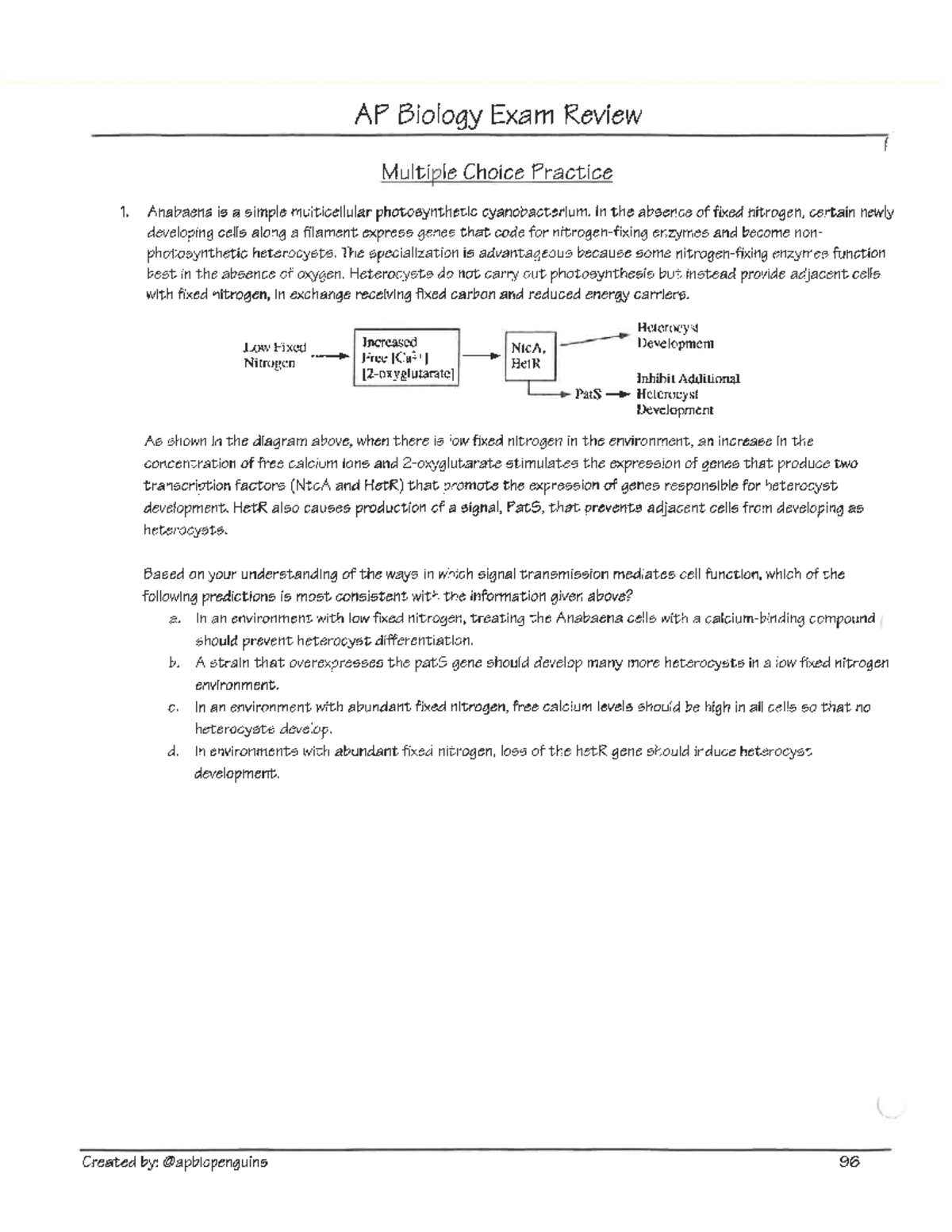 AP BIO U4 MCQ Exam Review: Anabaena & Signal Transduction Insights ...