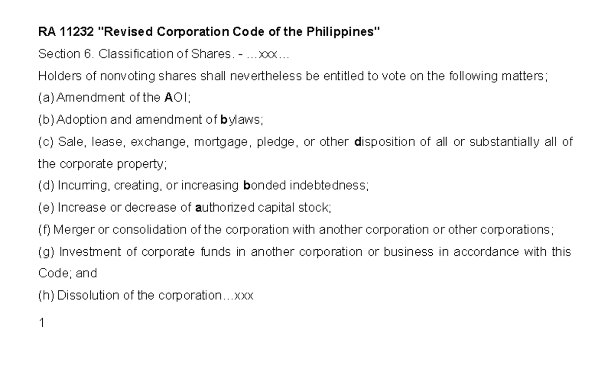 RA 11232 Corporation Code: Classification of Shares & Related Concepts ...