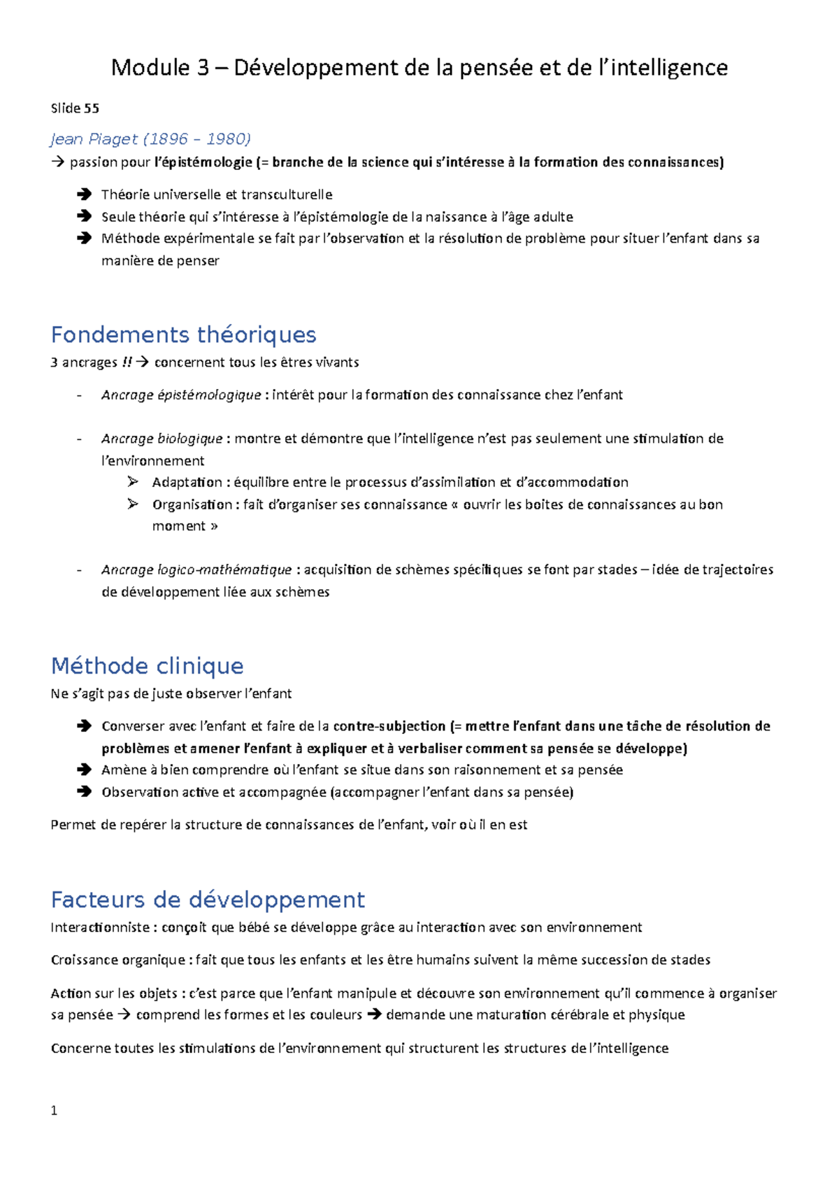 PSY Module 3 - Développement de la pensée et de l'intelligence - Module ...