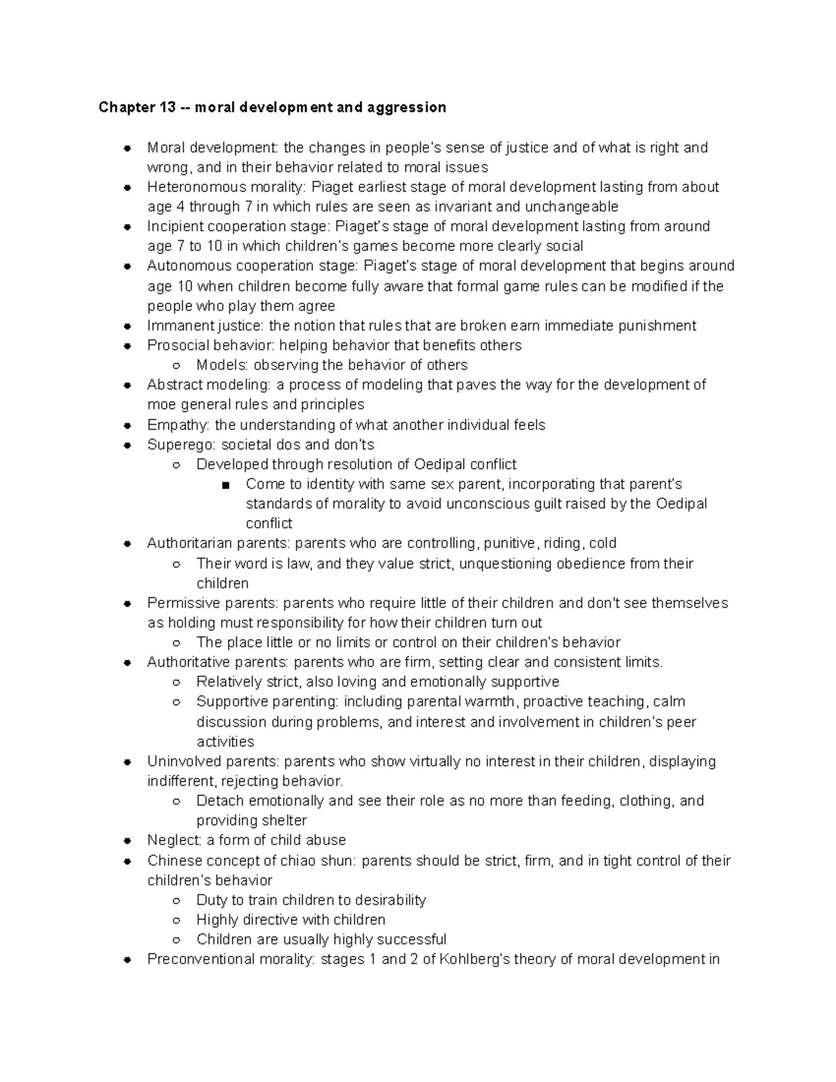 Chapter 13 - Chapter 13 - moral development and aggression Moral ...