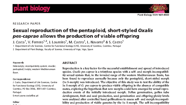 Incompatibility System Breakdown in Invasive Oxalis: Viable Offspring ...