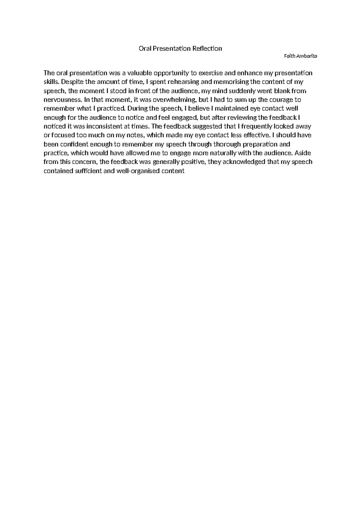 Oral Presentation Reflection: Enhancing Skills and Overcoming ...