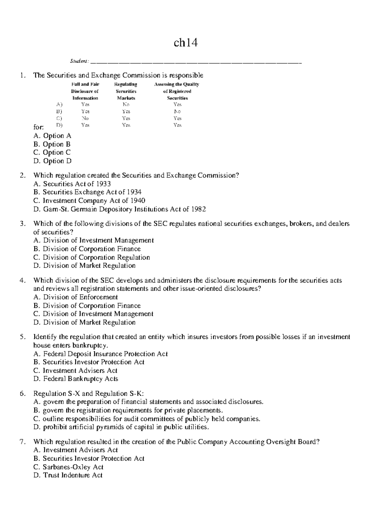 Chapter 14 - Test Bank - test bank - ch _Student: - Studocu