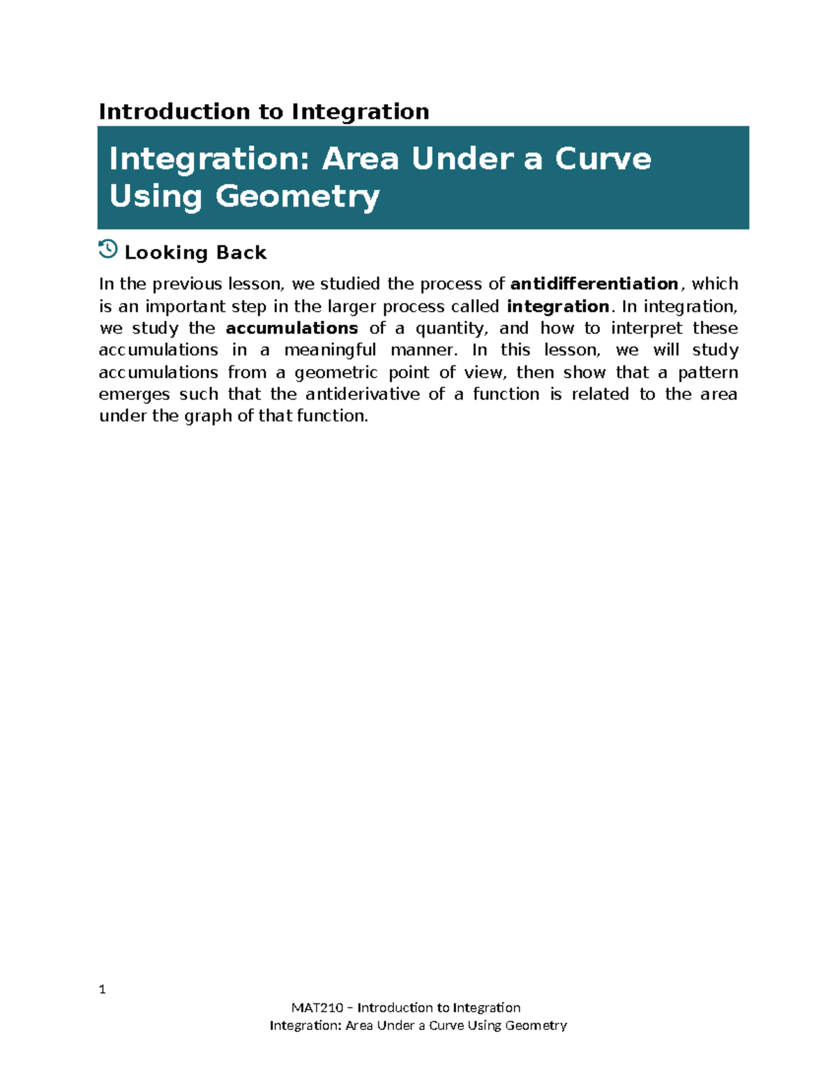 MAT210 4.2 Integration-Area Under a Curve Using Geometry v2 ...