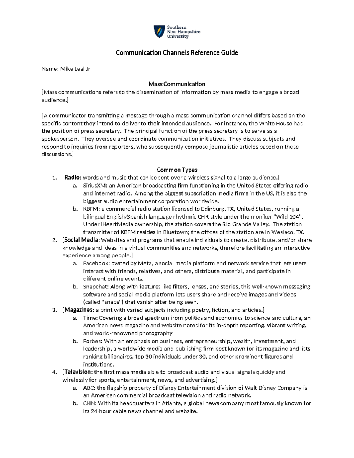 Communication channels reference guide for COM 127 students - Studocu