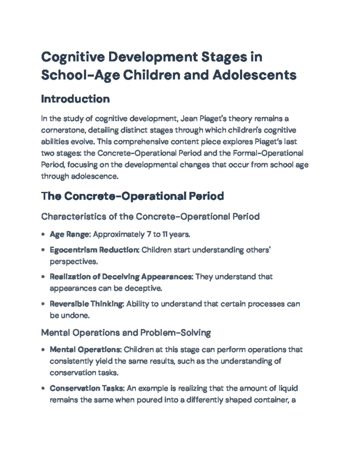 Cognitive Development Stages: Piaget's Concrete & Formal Operations ...